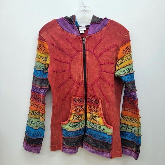 Boho Rainbow Sun Hoodie – S/M – Made in Nepal - Picture 2 of 8
